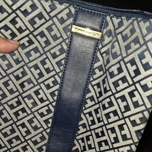 Tommy Hilfiger Navy and Cream Geometric Tote